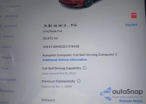 2020 Tesla Model S Long Range Dual Motor All-Wheel Drive/Long Range Plus Dual Motor All-Wheel Drive from USA, damaged, VIN 5YJSA1E22LF378428